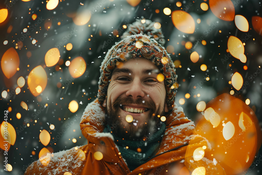 People celebrating New Year night with garland lights ai generative
