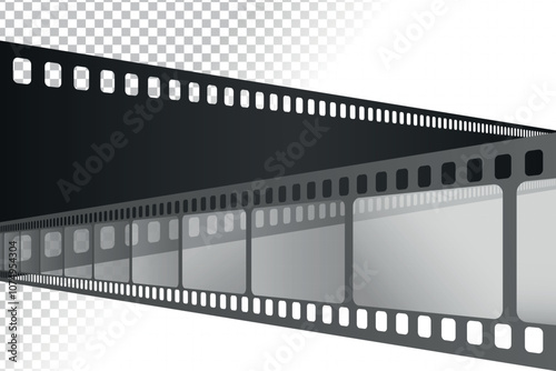 Two crossed movie film strips on transparent background. Vector illustration