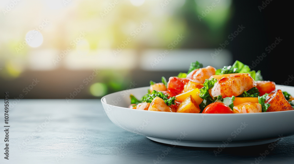 Delicious and Colorful Home-Cooked Dish on a Smooth Gradient Background, Perfect for Showcasing Healthy Eating and Culinary Creations in Visual Style Delicious and Colorful Home-Cooked Dish on a Smooth Gradient Background, Perfect for Showcasing Healthy Eating and Culinary Creations in Visual Style