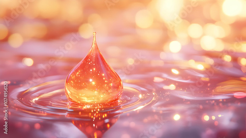 A mesmerizing water droplet creates ripples in a colorful, sparkly pool, showcasing nature's beauty and tranquility.