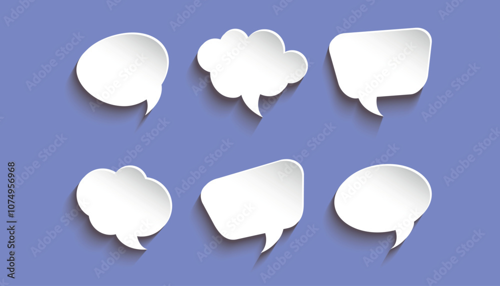 Set of white speech 3D bubbles. Vector on a blue background Set of white speech 3D bubbles. Vector on a blue background