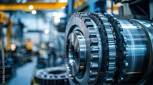 Close-up of a Metallic Industrial Machine with Rotating Cogs