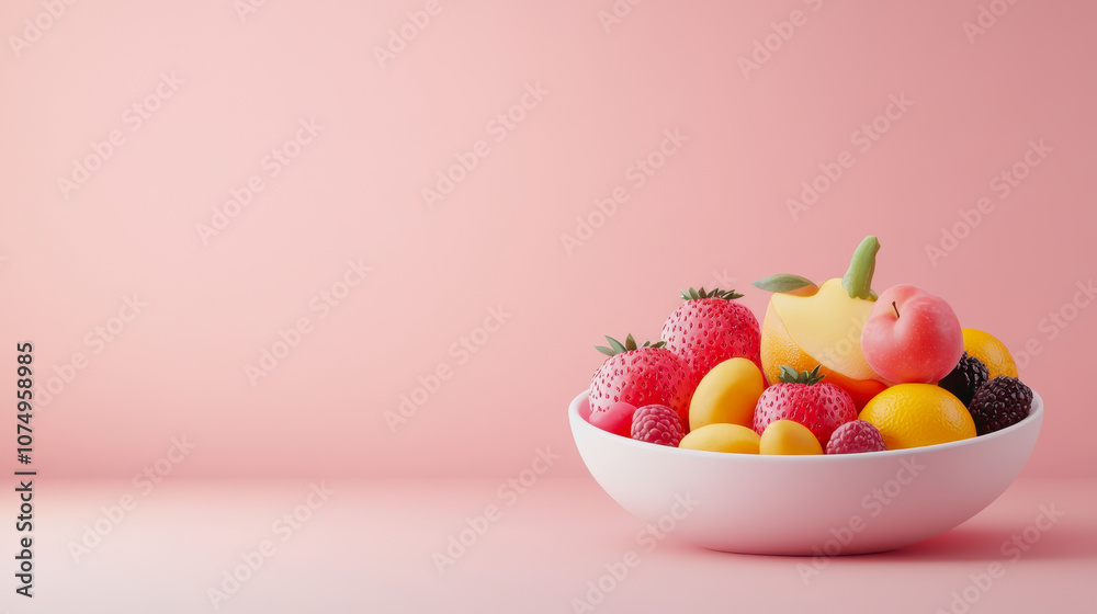 Vibrant Illustration of a Colorful Healthy Fruit Bowl Placed on a Smooth Gradient Background, Showcasing a Variety of Fresh Fruits in a Minimalist Style Vibrant Illustration of a Colorful Healthy Fruit Bowl Placed on a Smooth Gradient Background, Showcasing a Variety of Fresh Fruits in a Minimalist Style