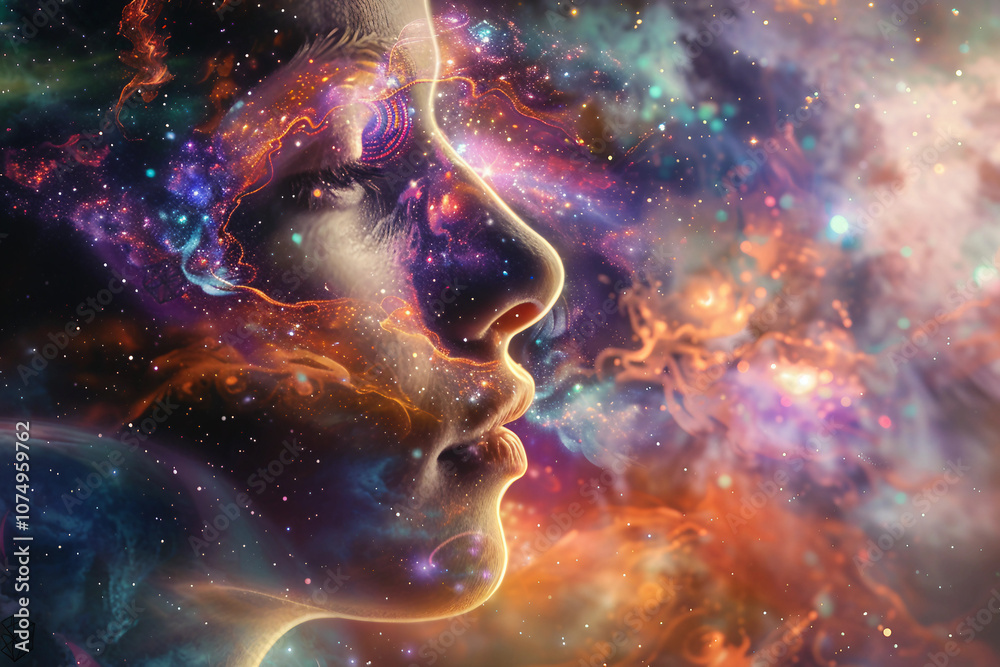 Generative AI Close-Up of a Time Traveler Exploring Cosmic Portal Across Space and Time