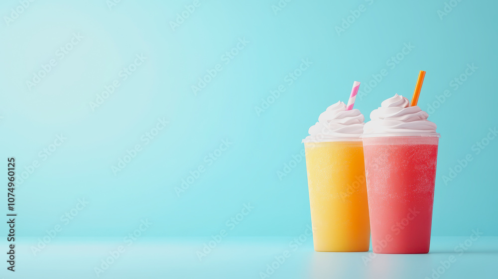 Refreshing Iced Beverages on Smooth Gradient Background Featuring Vibrant Colors and Creamy Toppings for Summer Vibes and Chill Moments Refreshing Iced Beverages on Smooth Gradient Background Featuring Vibrant Colors and Creamy Toppings for Summer Vibes and Chill Moments
