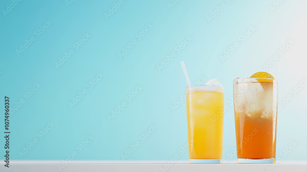 Refreshing Iced Beverages on a Smooth Gradient Background Perfect for Summer Imagery and Promotional Material Featuring Bright Colors and Clear Glasses Refreshing Iced Beverages on a Smooth Gradient Background Perfect for Summer Imagery and Promotional Material Featuring Bright Colors and Clear Glasses