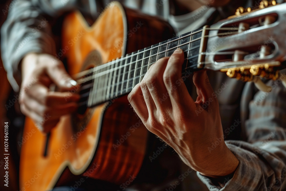 Generative AI Image of a Guitarist Performing with Acoustic Guitar Generative AI Image of a Guitarist Performing with Acoustic Guitar