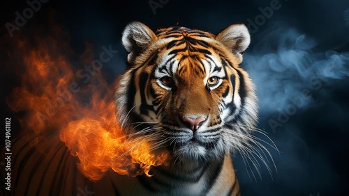 Epic cinematic portrait of a leopard with ethereal fire and mystical smoke 