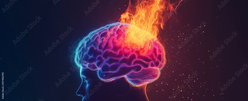 Human Brain with Flames in Abstract Art Human Brain with Flames in Abstract Art
