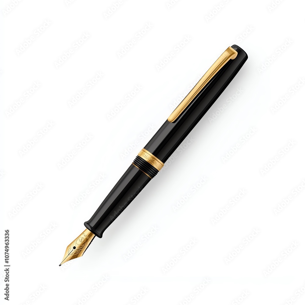 Elegant black fountain pen with gold accents, symbolizing luxury and professionalism. Elegant black fountain pen with gold accents, symbolizing luxury and professionalism.