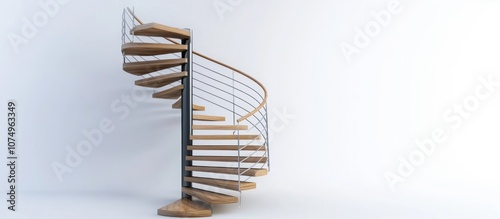 spiral staircase with wooden steps and metal railings