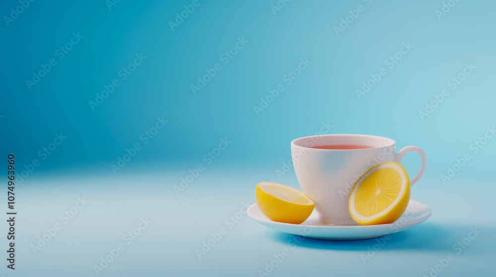 A Refreshing Cup of Tea with Lemon Slices on a Smooth Gradient Background in a Minimalist Style A Refreshing Cup of Tea with Lemon Slices on a Smooth Gradient Background in a Minimalist Style