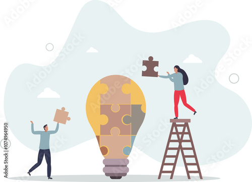 Innovation and new idea generation with creative teamwork .flat characters.