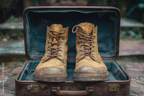 Vintage Boots in a Vintage Suitcase photo