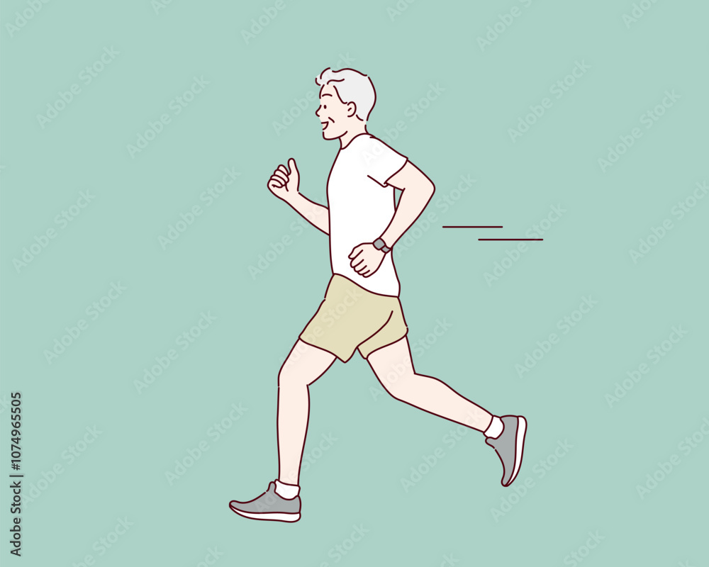 elderly man jogging. Healthy active lifestyle on retirement and sport concept. Hand drawn style vector design illustrations.