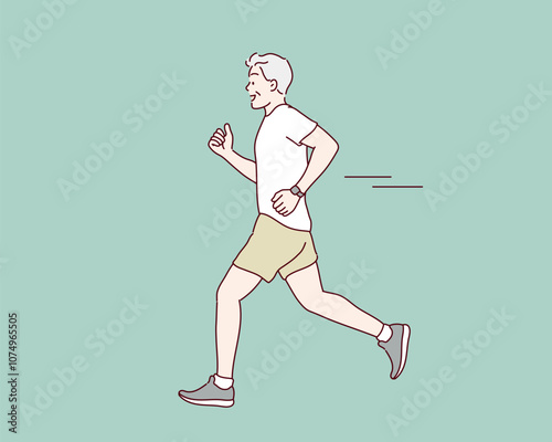 elderly man jogging. Healthy active lifestyle on retirement and sport concept. Hand drawn style vector design illustrations.