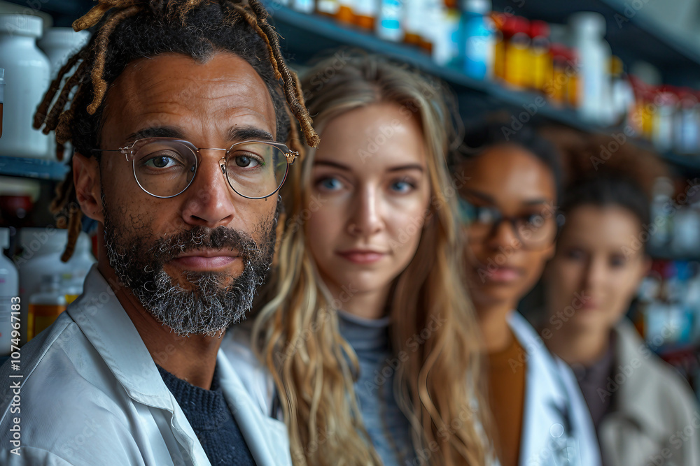 Obraz premium Generative AI Image of Pharmacist at Work in a Pharmacy, medication sphere, meds prescription