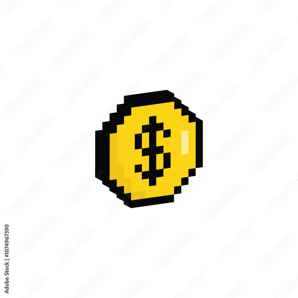 Obraz premium Isometric 3d dollar icon vector pixel dollar coin 8 bit