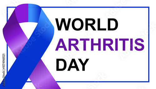 Banner with Rheumatoid World Arthritis Day Awareness Realistic Ribbon. Blue with purple ribbon as symbol of rheumatoid arthritis. Design Template for Websites Magazines. Vector