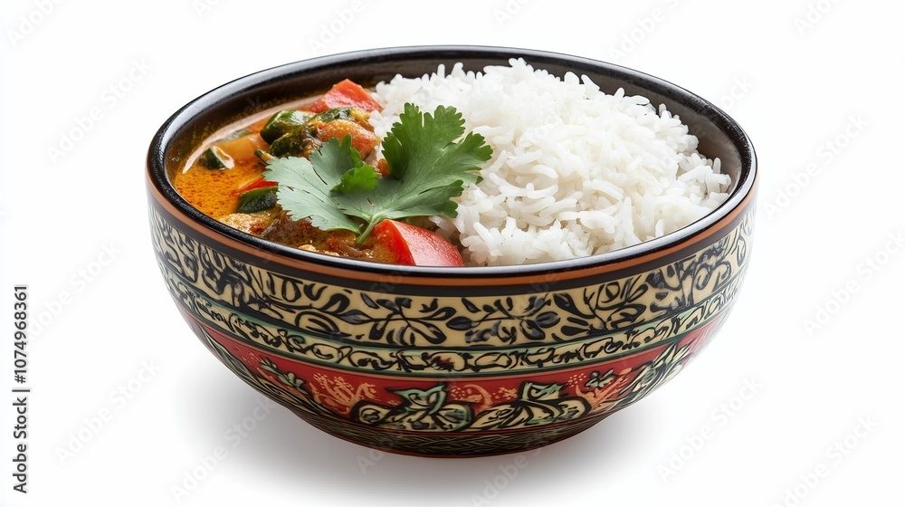Colorful Bowl of Thai Green Curry with Jasmine Rice