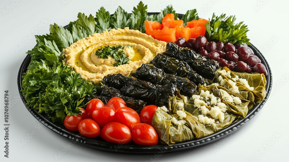 Vibrant Turkish Meze Platter with Hummus and Baba Ganoush Vibrant Turkish Meze Platter with Hummus and Baba Ganoush