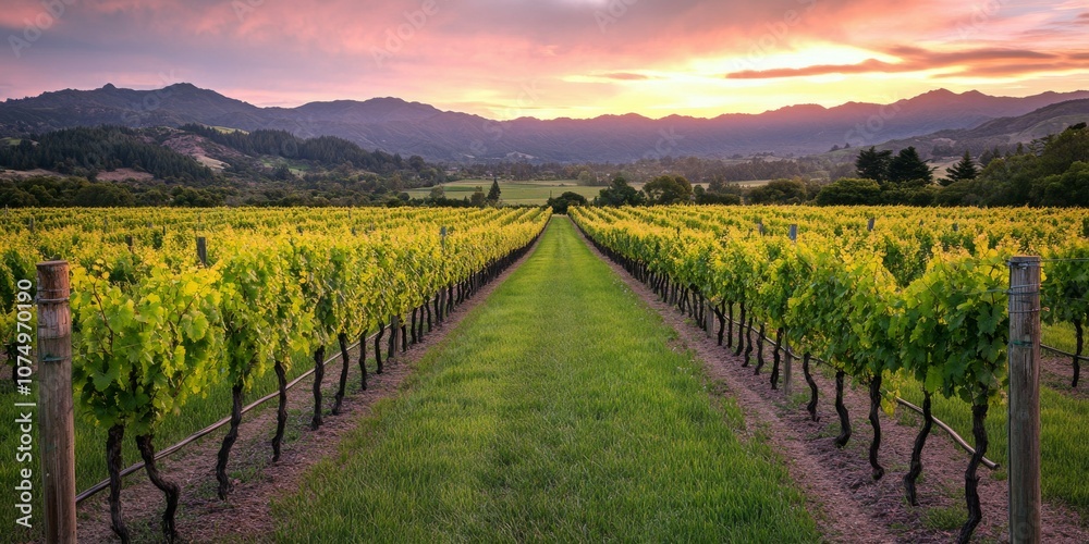 Fototapeta premium Scenic Vineyard During Sunset