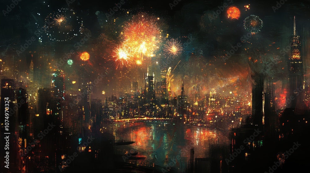 Fototapeta premium night celebration way firework city