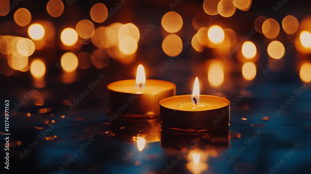 Warm Light Candle on Rainy Surface Mythical Evening Hues picture Warm Light Candle on Rainy Surface Mythical Evening Hues picture