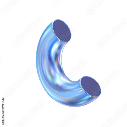 Abstract 3d vector blue holographic Futuristic metallic pipe with iridescent shine and abstract design isolated