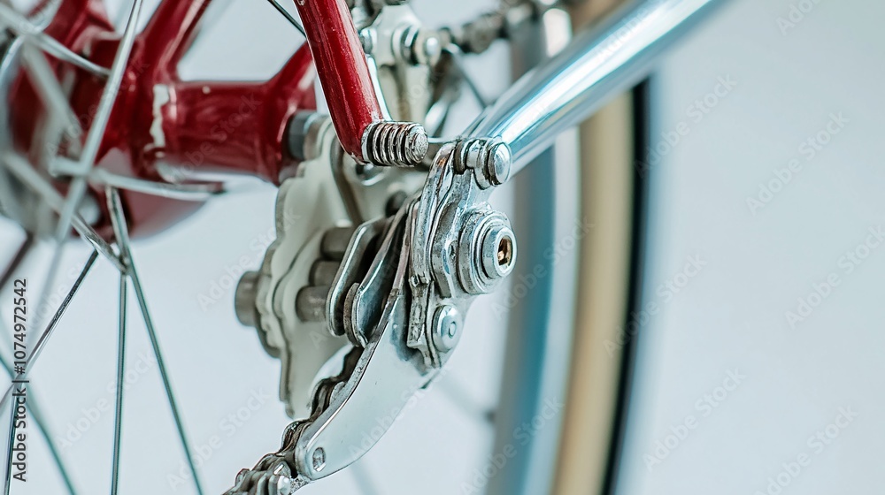 Obraz premium Close-Up: Vintage Bicycle's Chrome Derailleur - A Study in Mechanics and Design
