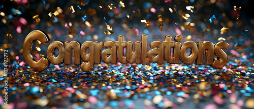 Celebrate achievements with this vibrant 'Congratulations' display amidst colorful confetti and joyful ambiance.