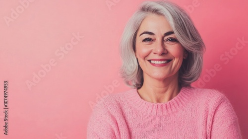 Image of a beautiful senior woman posing on a beauty photo session. Middle aged woman on a colored background. Concept about body positivity, self esteem and body acceptance