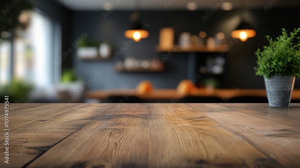 Empty wooden table with a blurred background of a modern cafe, perfect for product placement. Empty wooden table with a blurred background of a modern cafe, perfect for product placement.