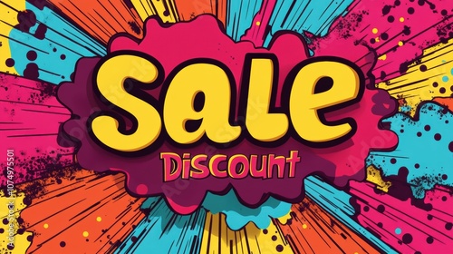 Explosive burst of vibrant colors highlights a sale announcement with bold text emphasizing discounts and excitement. Generative AI