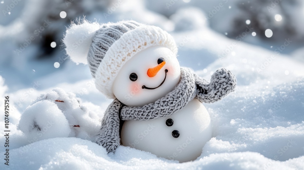 Obraz premium Snowy Day Delight: Adorable Snowman in Winter Wonderland 