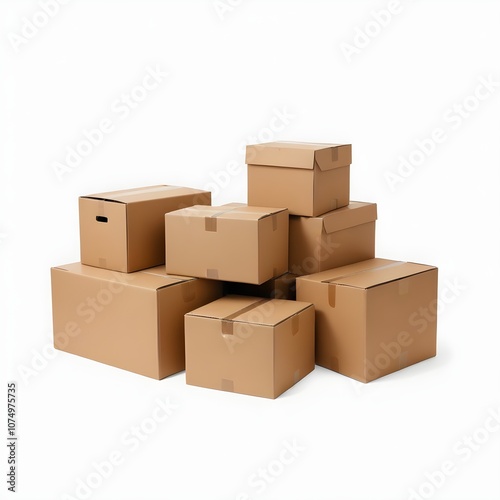 A stack of cardboard boxes of various sizes, likely containing items for storage