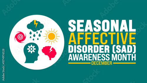 Seasonal Affective Disorder SAD Awareness Month background, banner or poster design template. observed every year in December. Holiday concept. Use to any Template, card, poster, placard, template.