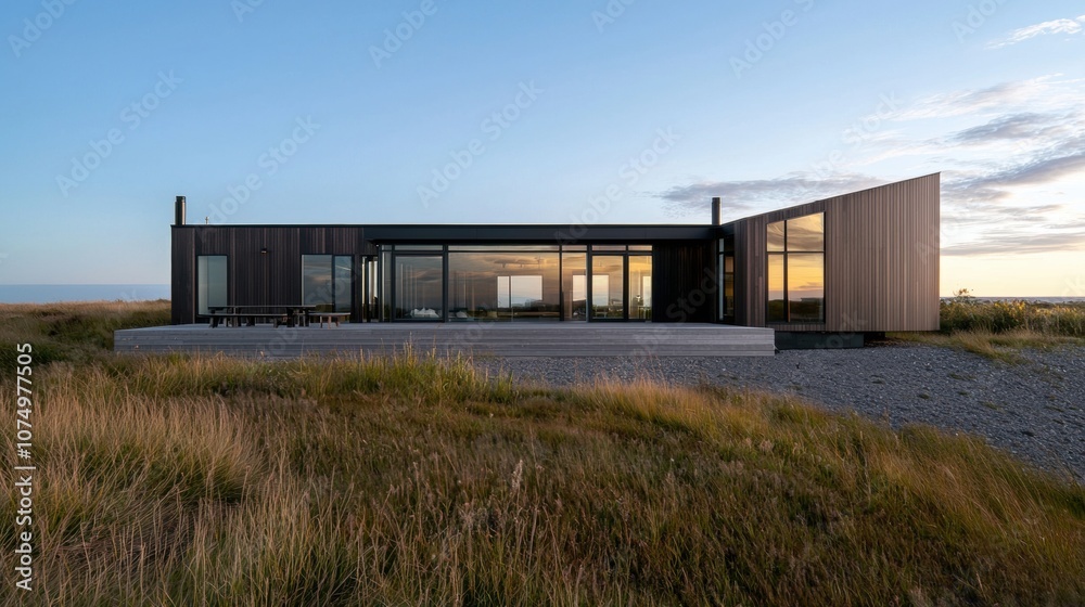 A large house with a lot of windows and a fireplace A large house with a lot of windows and a fireplace