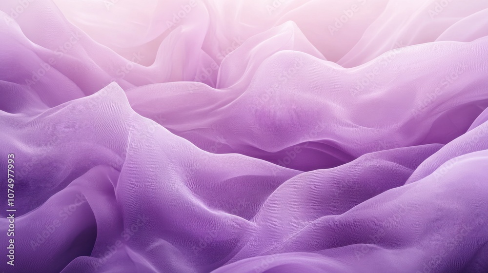 Obraz premium A tranquil lilac landscape with soft flowing pastel fabric waves blending into the serene background at dawn