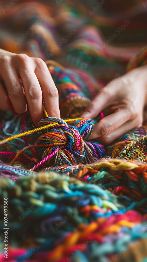 Hands Crafting Colorful Yarn in Close-up Hands Crafting Colorful Yarn in Close-up