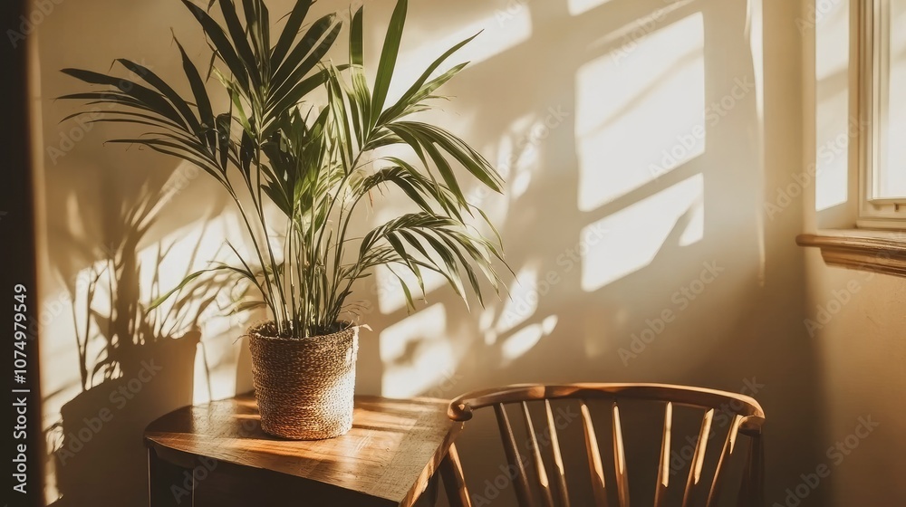 Sunlight Streaming Through Window Onto Houseplant and Chair Sunlight Streaming Through Window Onto Houseplant and Chair