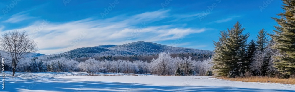 Sweeping winter landscape of the Monadnock Region showcasing snow-covered mountains and serene skies Sweeping winter landscape of the Monadnock Region showcasing snow-covered mountains and serene skies