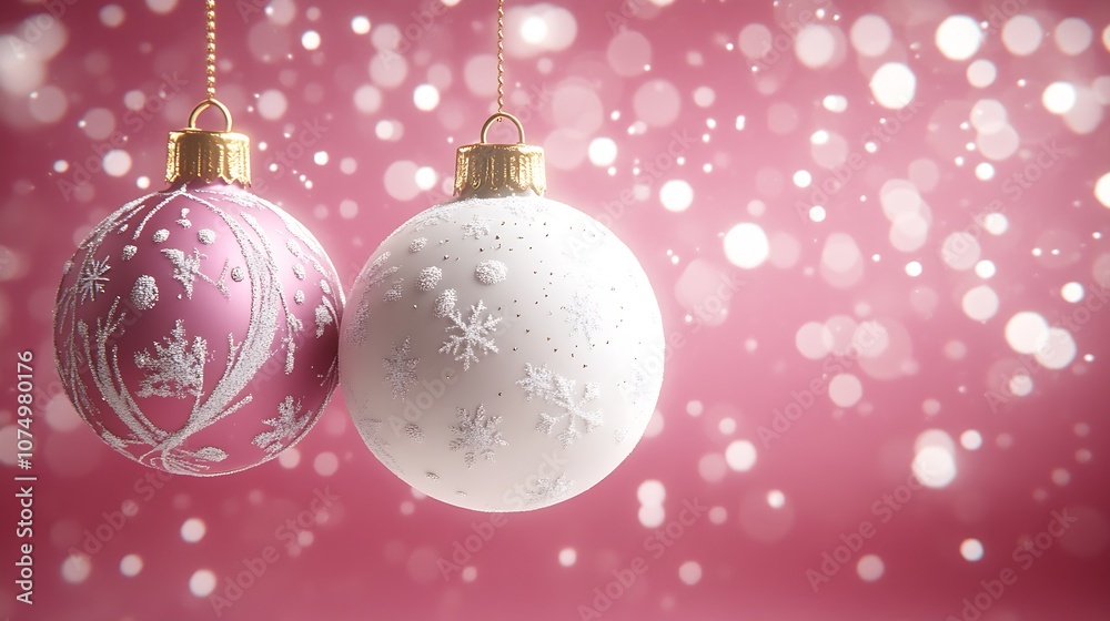 Fototapeta premium Exquisite Snowflake Ornaments on a Pink Background Crafting a Cozy and Joyful Christmas Scene : Generative AI