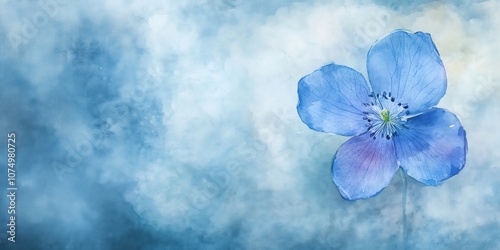 Blue flower on soft blue background, delicate petals, artistic design