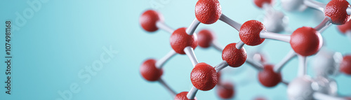 Close-up of a molecular structure featuring red and white spheres, representing chemical compounds in a visually engaging scientific context.