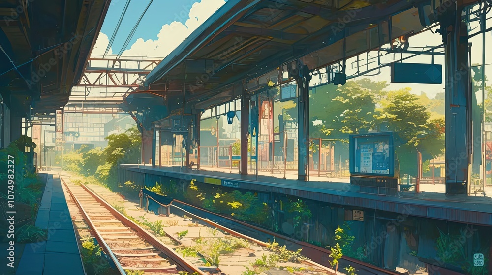 Overgrown Train Tracks Beneath a Covered Platform Overgrown Train Tracks Beneath a Covered Platform