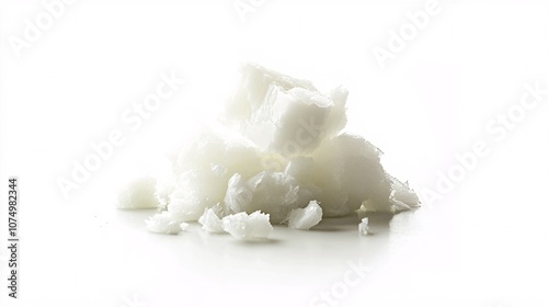 A Pristine Still Life: Coconut Oil Chunks on White - The Essence of Tropical Purity