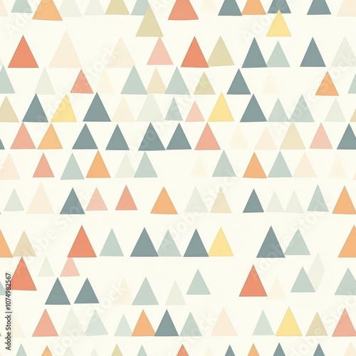 A minimalist pattern featuring evenly spaced colorful triangles on a soft light background in a contemporary design