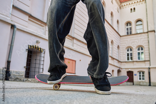Fotografía Skateboarder doing trick at urban street