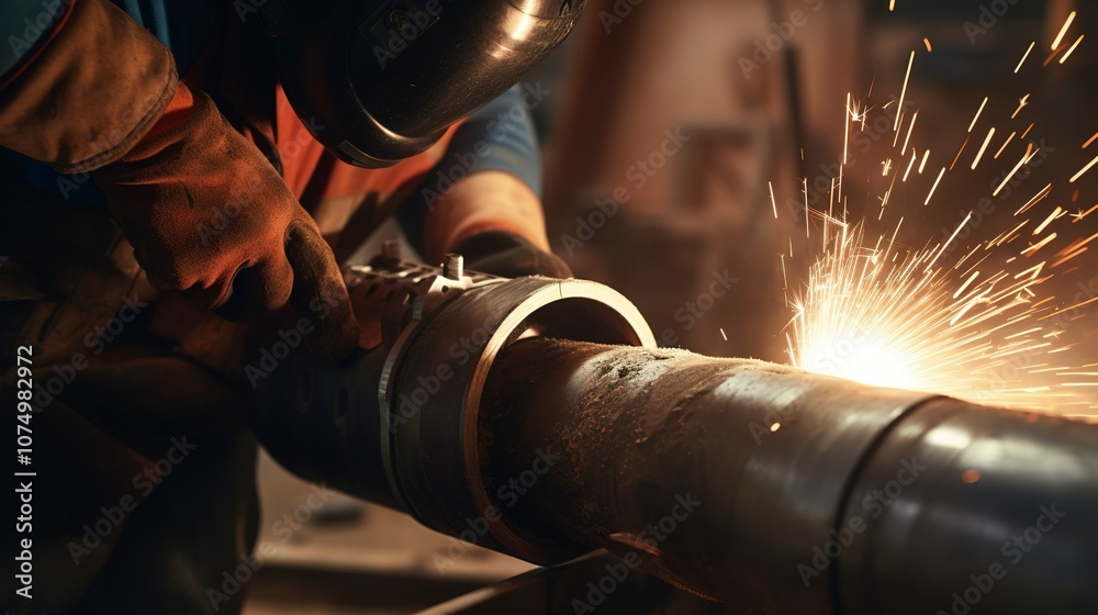Fototapeta premium A photo of a pipe cutter in action cutting